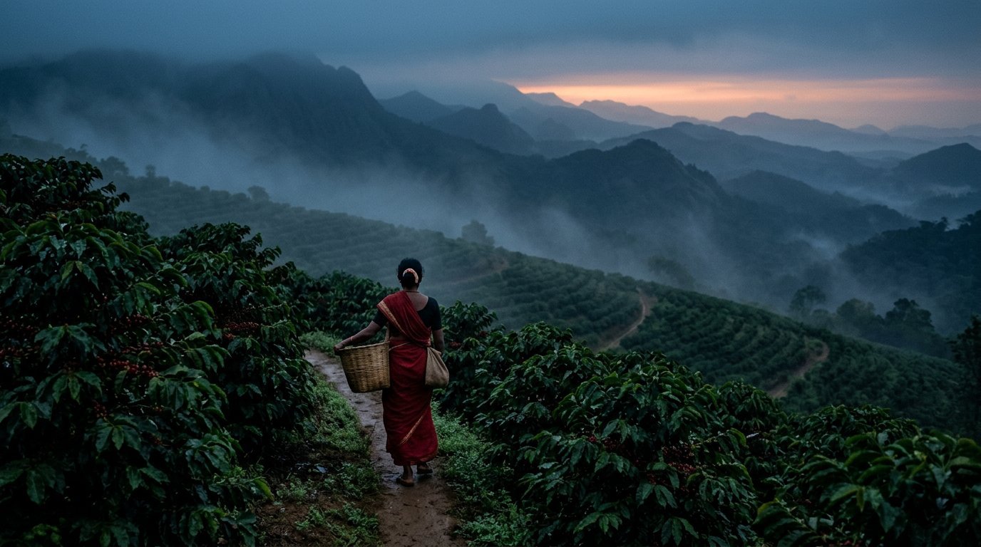 Misty coffee plantations in India